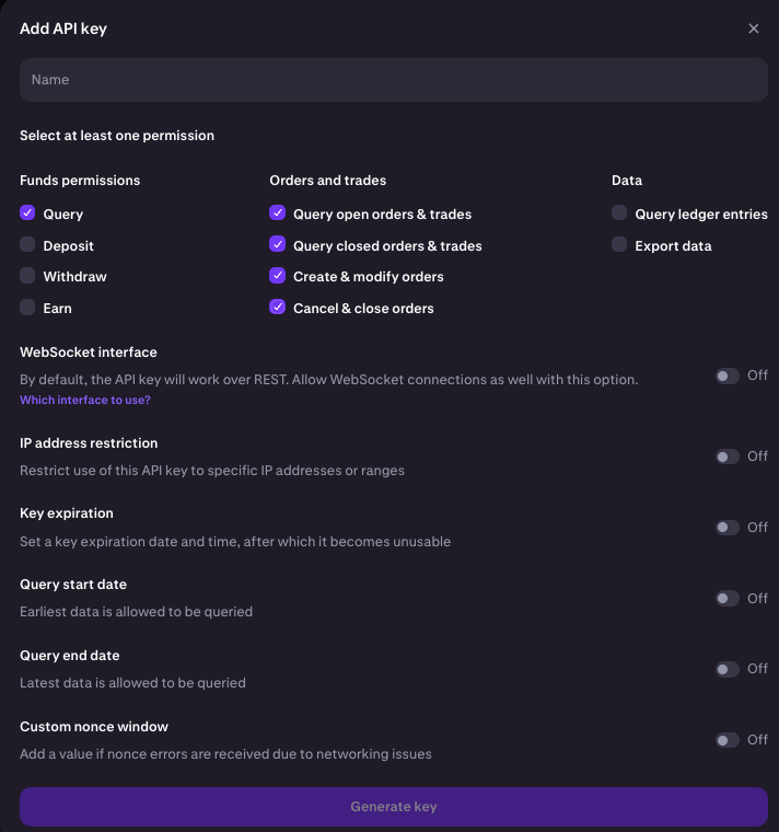 Aurono Settings – Kraken permissions